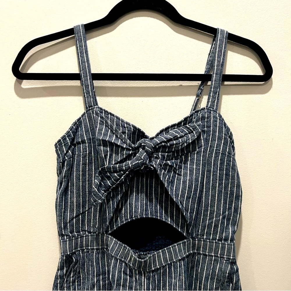Abercrombie & Fitch striped jumpsuit blue and white MEDIUM cutouts